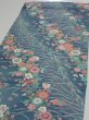 Photo3: 2Q02z60  Japanese Kimono Silk  FABRIC Flowers Blue-Gray 43.3x14.6 (3)