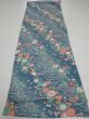 Photo5: 2Q02z60  Japanese Kimono Silk  FABRIC Flowers Blue-Gray 43.3x14.6 (5)