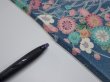 Photo6: 2Q02z60  Japanese Kimono Silk  FABRIC Flowers Blue-Gray 43.3x14.6 (6)