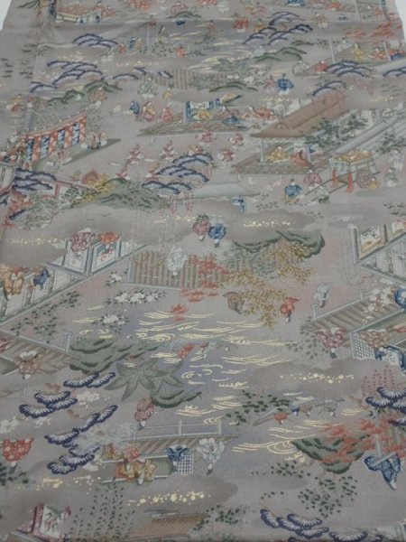 Photo1: 2Q01z60  Japanese Kimono Silk  FABRIC Heian noble Gray 39.4x15.0 (1)