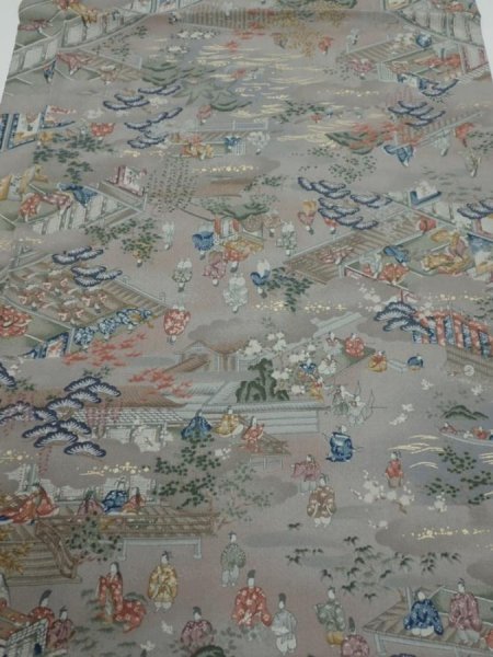 Photo1: 2Q02z50  Japanese Kimono Silk  FABRIC Heian noble Gray 39.0x15.0 (1)