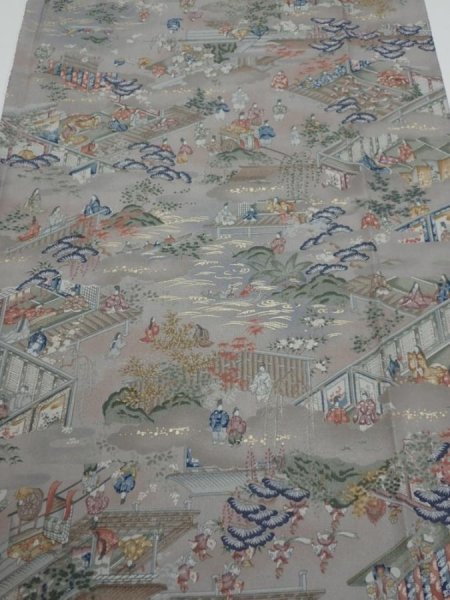 Photo1: 2Q05z90  Japanese Kimono Silk  FABRIC Heian noble Gray 63.0x15.0 (1)