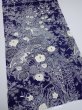 Photo2: 2Q02z60  Japanese Kimono Silk  FABRIC Flowers Dark navy 44.5x14.2 (2)