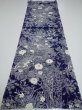 Photo5: 2Q02z60  Japanese Kimono Silk  FABRIC Flowers Dark navy 44.5x14.2 (5)