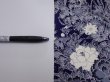 Photo6: 2Q02z60  Japanese Kimono Silk  FABRIC Flowers Dark navy 44.5x14.2 (6)