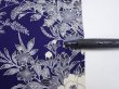 Photo7: 2Q02z60  Japanese Kimono Silk  FABRIC Flowers Dark navy 44.5x14.2 (7)