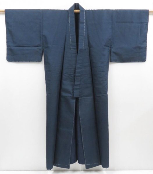 Photo1: 4124T02z890 Vintage Japanese Kimono Silk Men's   Dark navy (1)