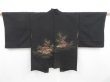 Photo1: 4124T06z500 Vintage Japanese Kimono Silk HAORI Katawaguruma  Black (1)