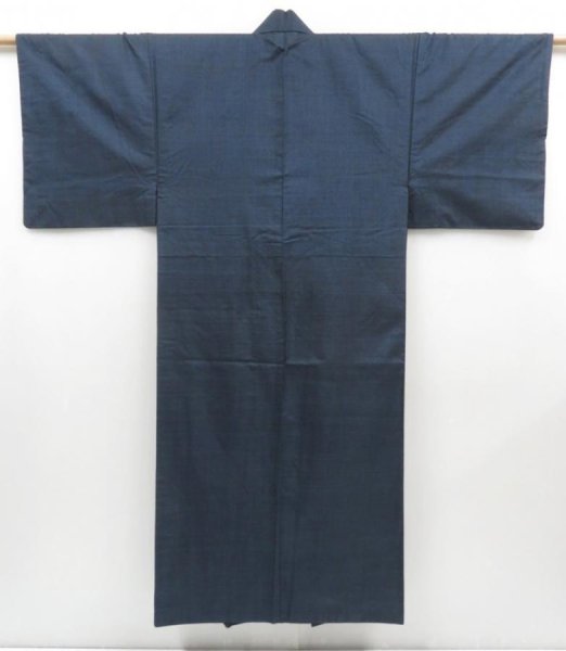 Photo1: 4124T09z840  Vintage Japanese Kimono Silk Men's  Oshima Dark navy (1)