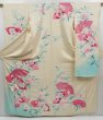 Photo1: 4128T01z860 Vintage Japanese Kimono Silk FURISODE Jigami Off-white (1)