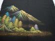 Photo1: 4C02z210  Japanese Kimono Silk  FABRIC Scenery Black 66.9x24.8 (1)