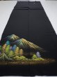 Photo5: 4C02z210  Japanese Kimono Silk  FABRIC Scenery Black 66.9x24.8 (5)