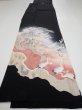 Photo5: 4E01z140  Japanese Kimono Silk  FABRIC Crane Black 62.2x18.1 (5)