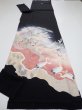 Photo6: 4E01z140  Japanese Kimono Silk  FABRIC Crane Black 62.2x18.1 (6)