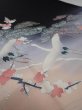 Photo2: 4E02z100  Japanese Kimono Silk  FABRIC Crane Black 69.3x14.6 (2)