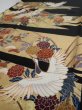 Photo3: 4E01z150  Japanese Kimono Silk  FABRIC Crane, Flowers Black 56.7x18.9 (3)