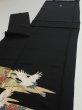 Photo6: 4E01z150  Japanese Kimono Silk  FABRIC Crane, Flowers Black 56.7x18.9 (6)