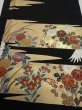 Photo1: 4E02z100  Japanese Kimono Silk  FABRIC Crane, Flowers Black 68.5x14.6 (1)