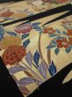 Photo2: 4E02z100  Japanese Kimono Silk  FABRIC Crane, Flowers Black 68.5x14.6 (2)