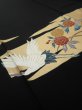 Photo2: 4E04z140  Japanese Kimono Silk  FABRIC Crane, Flowers Black 56.7x18.9 (2)