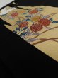 Photo3: 4E04z140  Japanese Kimono Silk  FABRIC Crane, Flowers Black 56.7x18.9 (3)