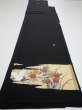 Photo6: 4E04z140  Japanese Kimono Silk  FABRIC Crane, Flowers Black 56.7x18.9 (6)