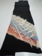 Photo5: 4J01z150  Japanese Kimono Silk  FABRIC Flying crane Black 61.4x17.3 (5)