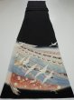 Photo5: 4J02z100  Japanese Kimono Silk  FABRIC Flying crane Black 66.9x14.0 (5)