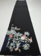 Photo5: 4K04z110  Japanese Kimono Silk  FABRIC  Black 66.9x14.6 (5)