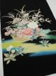 Photo2: 4K03z100  Japanese Kimono Silk  FABRIC Flowers Black 67.7x14.6 (2)