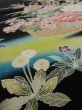 Photo3: 4K03z100  Japanese Kimono Silk  FABRIC Flowers Black 67.7x14.6 (3)