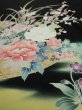 Photo4: 4K03z100  Japanese Kimono Silk  FABRIC Flowers Black 67.7x14.6 (4)