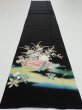 Photo5: 4K03z100  Japanese Kimono Silk  FABRIC Flowers Black 67.7x14.6 (5)