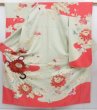 Photo1: 4129T10z1020 Vintage Japanese Kimono Silk FURISODE Peony Soft green (1)