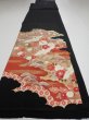 Photo7: 4F01z150  Japanese Kimono Silk  FABRIC Crane, Flowers Black 61.4x18.1 (7)