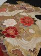 Photo3: 4F03z100  Japanese Kimono Silk  FABRIC Crane, Flowers Black 66.9x14.0 (3)