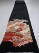 Photo5: 4F03z100  Japanese Kimono Silk  FABRIC Crane, Flowers Black 66.9x14.0 (5)