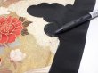 Photo6: 4F03z100  Japanese Kimono Silk  FABRIC Crane, Flowers Black 66.9x14.0 (6)