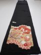 Photo5: 4F04z100  Japanese Kimono Silk  FABRIC Pine, Flowers Black 68.5x14.0 (5)