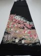 Photo6: 4F01z150  Japanese Kimono Silk  FABRIC Mandarin duck Black 62.2x18.5 (6)