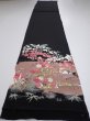 Photo4: 4F02z100  Japanese Kimono Silk  FABRIC Mandarin duck Black 67.7x14.6 (4)