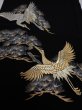 Photo1: 4F01z120 Vintage Japanese Kimono Silk  FABRIC Crane Black 52.0x16.9 (1)