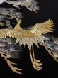 Photo2: 4F01z120 Vintage Japanese Kimono Silk  FABRIC Crane Black 52.0x16.9 (2)