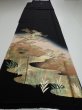 Photo7: 4G01z160  Japanese Kimono Silk  FABRIC Crane, Stream Black 63.8x18.7 (7)