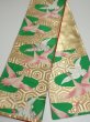 Photo4: 4206i03z800 Vintage Japanese Kimono Silk FUKURO OBI Crane Gold 162.2x12.2 (4)