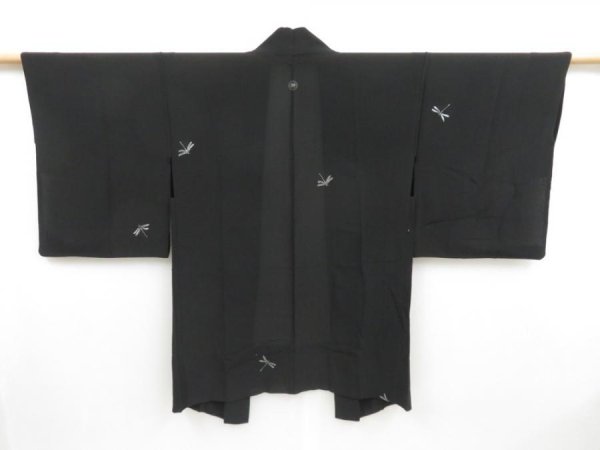 Photo1: 4207T06z310 Vintage Japanese Kimono Silk See through HAORI Dragonfly Black (1)