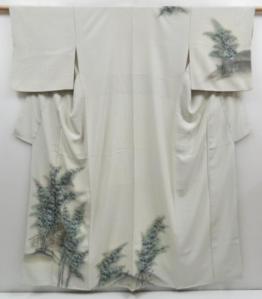 Photo1: 4207T12z970  Japanese Kimono Silk TSUKESAGE Scenery Celadon (1)