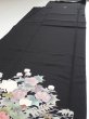 Photo5: 4G01z140  Japanese Kimono Silk  FABRIC Flower arrangement Black 63.0x19.1 (5)