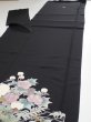 Photo6: 4G01z140  Japanese Kimono Silk  FABRIC Flower arrangement Black 63.0x19.1 (6)