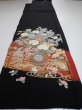 Photo7: 4G01z140  Japanese Kimono Silk  FABRIC Flower arrangement Black 63.0x19.1 (7)